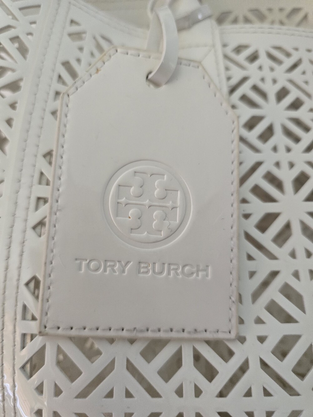 Tory Burch White Laser-Cut Tote with Matching Pouch - Picture 3 of 6